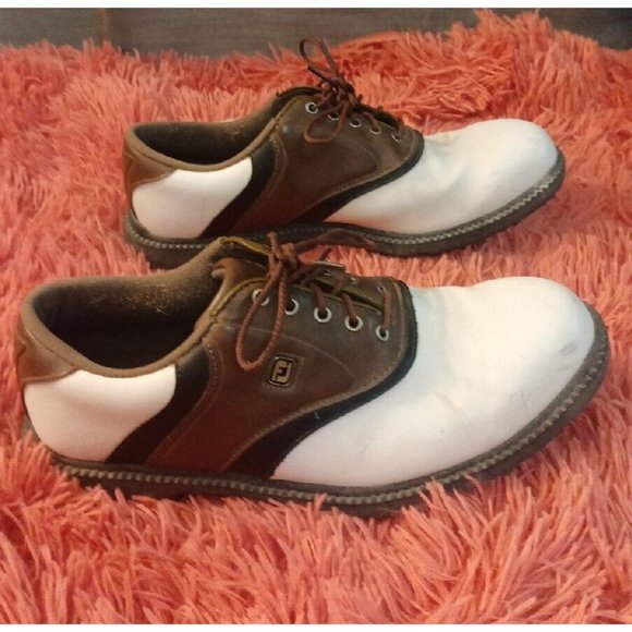 Men\'s Fot Joy Originals Saddle Brown & White Golf Shoes With Spikes Size 8M main image 9